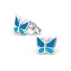 JesiDesign Detské strieborné náušnice napichovacie - Motýle modré
