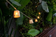 NEW GARDEN Dizajnová solárna svetelná reťaz 8 m girlanda Okinawa s 10 bambusovými tienidlami na jutovom kábli a 10 LED žiarovkami E12, 2200K teplé biele svetlo, 15 lm, IP44