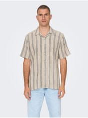 ONLY&SONS Béžová pánska pruhovaná košeľa s krátkym rukávom ONLY & SONS Trev M