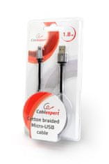 CABLEXPERT kábel USB A Male/Micro USB Male 2.0, 1,8 m, opletený, čierny, blister