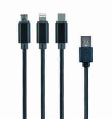 CABLEXPERT Kábel USB A Male/Micro B + Type-C + Lightning, 1m, opletený, čierny, blister