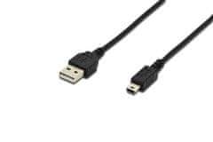 Digitus Pripojovací kábel USB 2.0, typ A - mini B (5 pin) M/M, 1,8 m, USB 2.0, bl