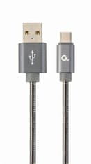 CABLEXPERT Kábel USB 2.0 AM na Type-C kábel (AM/CM), 1m, metalická špirála, sivý, blister, PREMIUM QUALITY