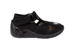 Čierne detské papuče s koženou vložkou, papuče pre dievča s motýľkom Tosia ZETPOL 23 EU