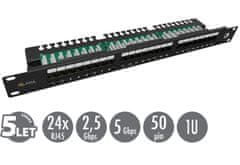 Solarix 19" patch panel 24 x RJ45 CAT5E UTP s vyväzovacou lištou 1U SX24L-5E-UTP-BK-N