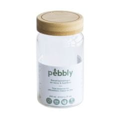 Pebbly Dóza , PKV-027, sklenená, okrúhla, na jedlo, 650 ml, bambusové veko s uzáverom, 8,5 x 8,5 x 17 cm