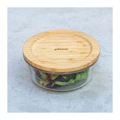 Pebbly Dóza , PKV-017, sklenená, okrúhla, na jedlo, 620 ml, bambusové veko, 15 x 15 x 6 cm