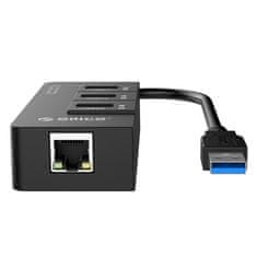 Orico 3 Portový USB3.0 HUB s RJ45 portom Gigabit ethernet; HR01-U3-BK