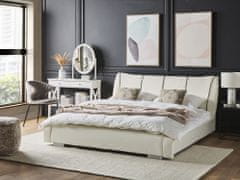 Beliani Biela kožená posteľ 180 x 200 cm NANTES