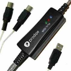 1i1o USB-MIDI převodník určený pro přenos MIDI dat z/do počítače