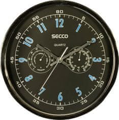 Secco Nástenné hodiny, chróm, 30,5 cm, hygrometer, teplomer, S TS6055-51