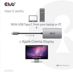 Club 3D adaptér USB-C 3.2 Gen1 - DVI-D (Dual Link), M/F, aktivní, HDCP OFF, 24.5cm, strieborná