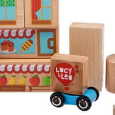 Lucy&Leo 174 Mesto – súprava drevených kociek s dvoma autíčkami 25 dielov