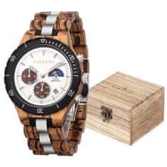 Bobo Bird Pánske drevené analógové hodinky s chronografom Kruje hnedá