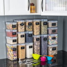 Deco Haus Nádoby na skladovanie - Sada 18 kusov - opakovane použiteľné nádoby na skladovanie potravín so vzduchotesným vekom do kuchyne - čierna