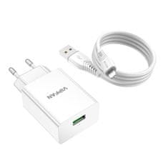 Vipfan Sieťová nabíjačka Vipfan E03, 1x USB, 18 W, QC 3.0 + Lightning kábel (biela)